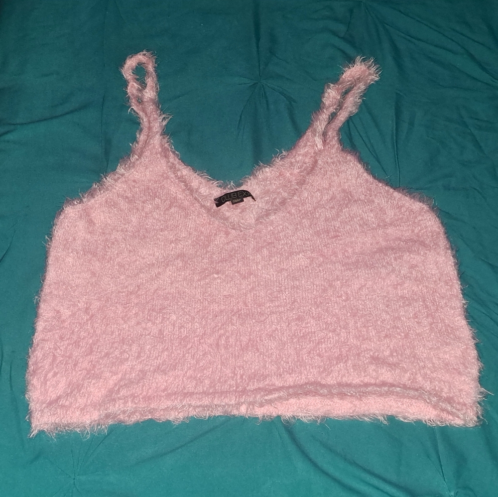 Fuzzy Faux Fur Spaghetti Strap Crop Top